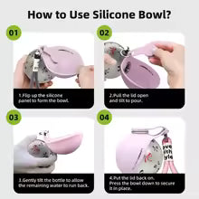 garrafa de agua em aco inox com recipiente de silicone para caes e gatos em outdoor